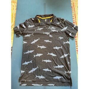 Old Navy Kids Boys Navy Blue Shark Print Pattern Polo Short Sleeve Shirt XXL 18